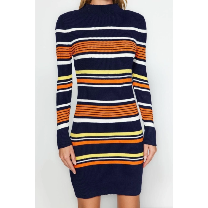 New Regular Casual Daily Double Plate Knitwear Stand Collar Long Sleeve Shift Mini Length Dress