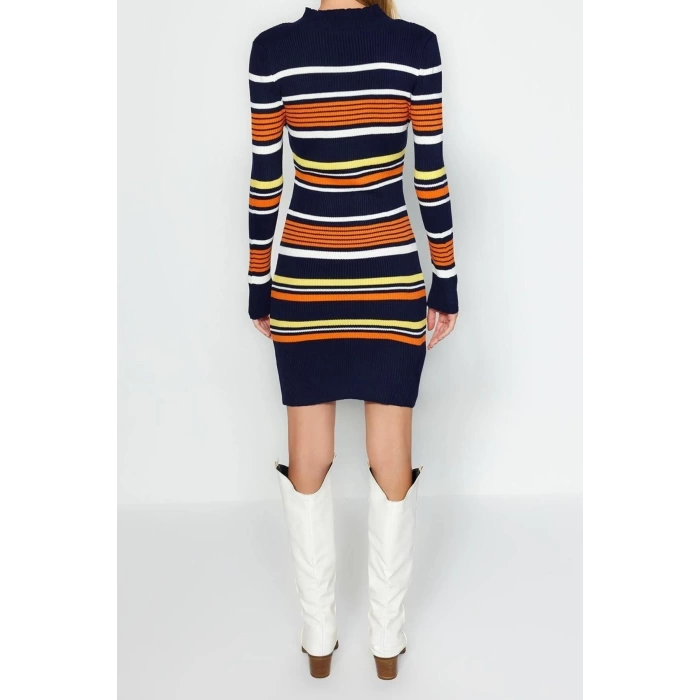 New Regular Casual Daily Double Plate Knitwear Stand Collar Long Sleeve Shift Mini Length Dress