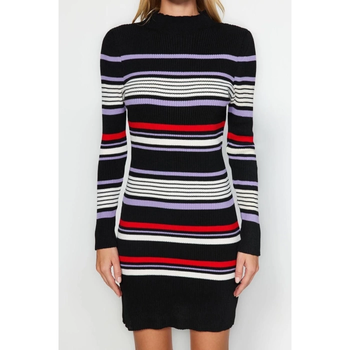New Regular Casual Daily Double Plate Knitwear Stand Collar Long Sleeve Shift Mini Length Dress
