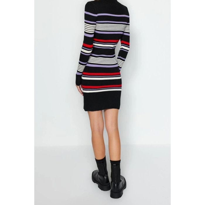 New Regular Casual Daily Double Plate Knitwear Stand Collar Long Sleeve Shift Mini Length Dress
