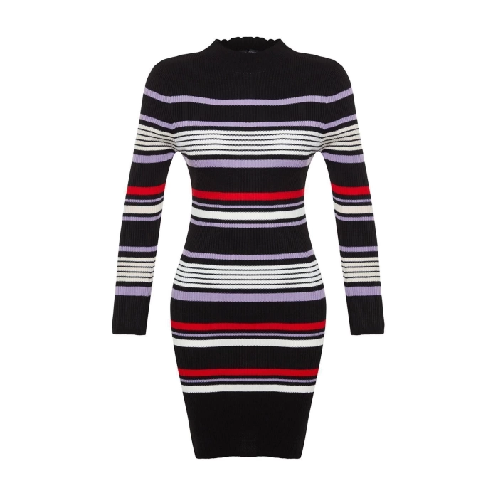 New Regular Casual Daily Double Plate Knitwear Stand Collar Long Sleeve Shift Mini Length Dress