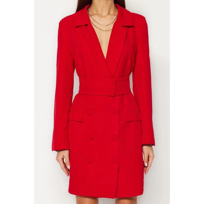 New Regular Business Finike Woven Jacket Collar Long Sleeve Jacket Dress Mini Length Dress