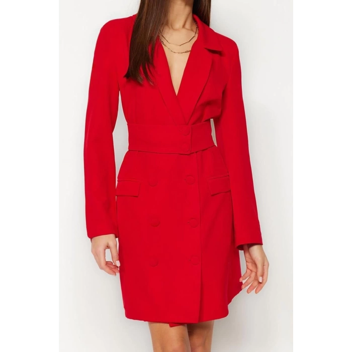 New Regular Business Finike Woven Jacket Collar Long Sleeve Jacket Dress Mini Length Dress