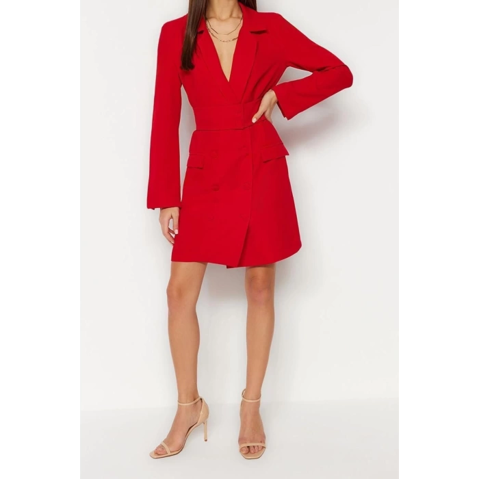 New Regular Business Finike Woven Jacket Collar Long Sleeve Jacket Dress Mini Length Dress