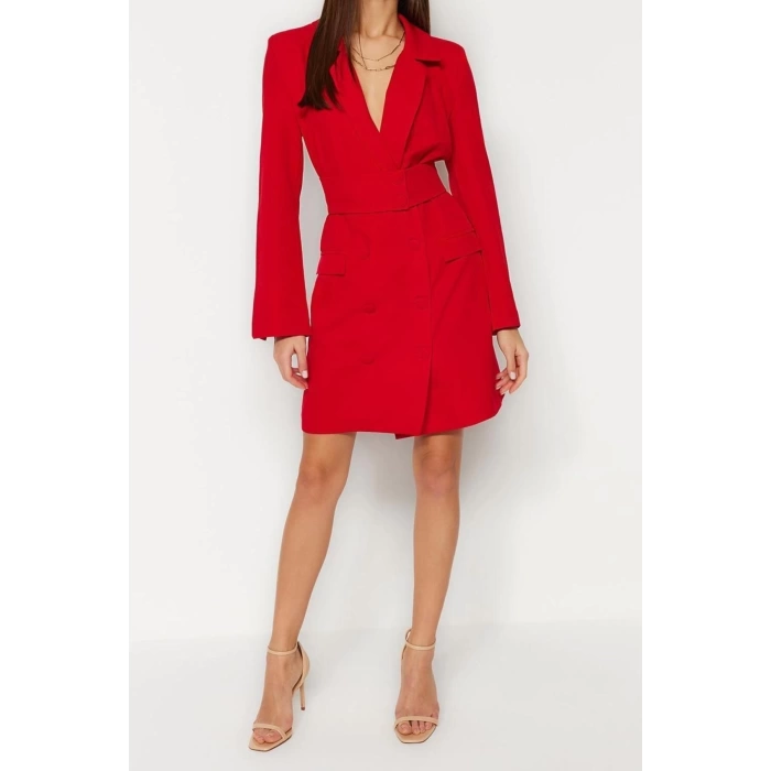 New Regular Business Finike Woven Jacket Collar Long Sleeve Jacket Dress Mini Length Dress