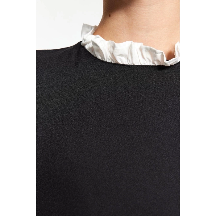 New Regular Business Finike Woven Stand Collar Long Sleeve A-Line Mini Length Dress