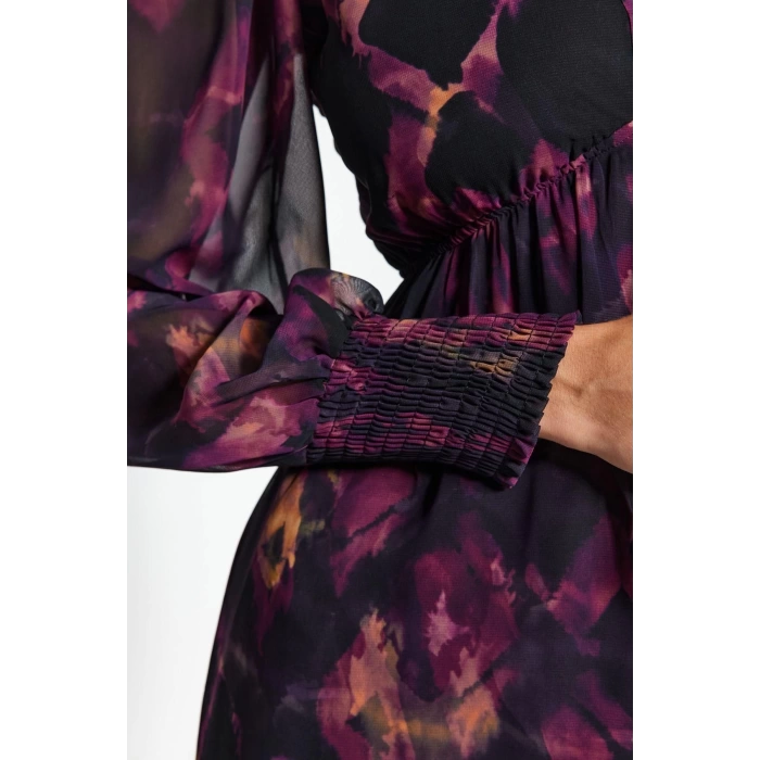 New Regular Day Night Chiffon Woven V Neck Long Sleeve A-Line Midi Length Dress