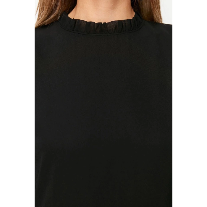 New Regular Day Night Chiffon Woven Stand Collar Long Sleeve A-Line Mini Length Dress