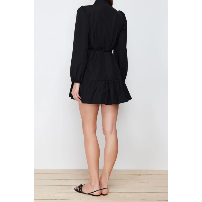 New Regular Casual Daily Poplin Woven Mandarin Collar Long Sleeve Shirt Dress Mini Length Dress