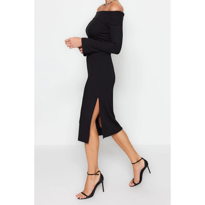 New Slim Day Night Camisole Knitted Carmen Collar Long Sleeve Bodycone Maxi Length Dress