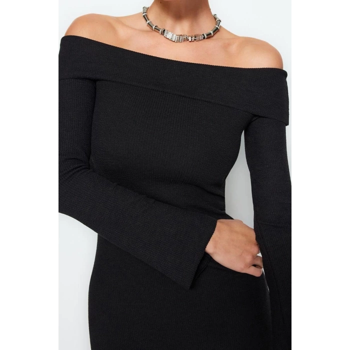 New Slim Day Night Camisole Knitted Carmen Collar Long Sleeve Bodycone Maxi Length Dress