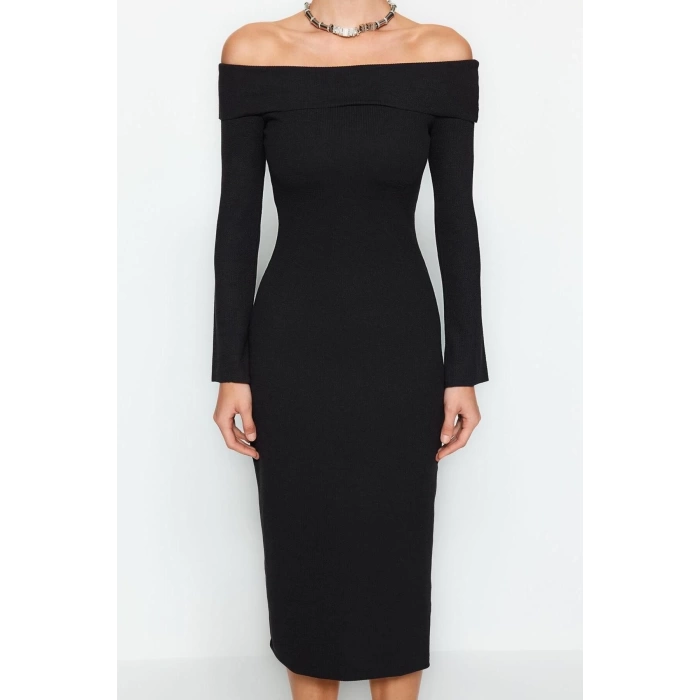 New Slim Day Night Camisole Knitted Carmen Collar Long Sleeve Bodycone Maxi Length Dress
