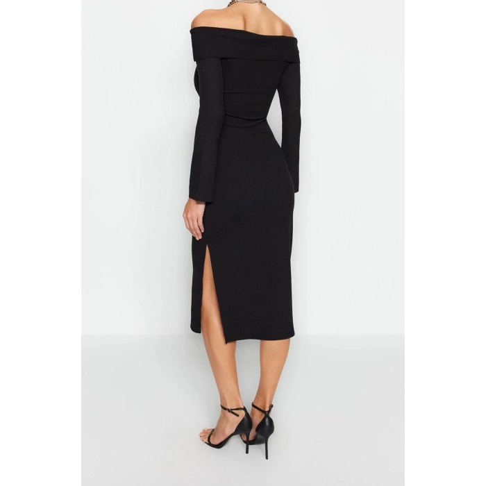 New Slim Day Night Camisole Knitted Carmen Collar Long Sleeve Bodycone Maxi Length Dress
