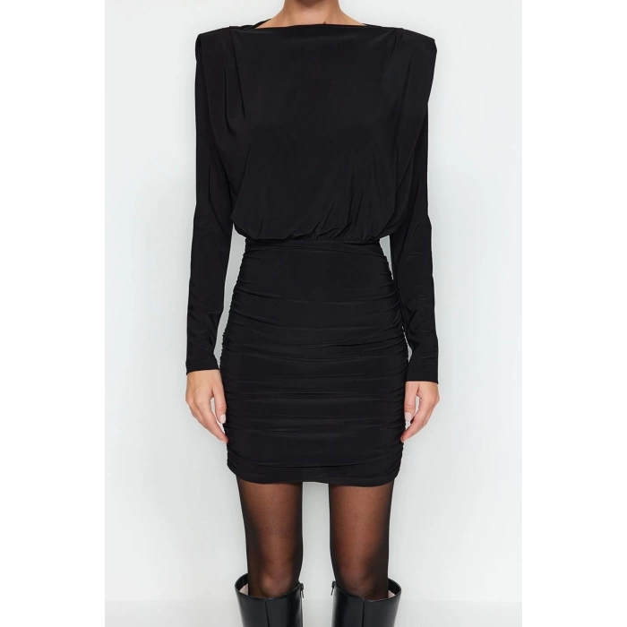 New Slim Day Night Thick Sandy Knitted Boat Neck Long Sleeve Bodycone Mini Length Dress