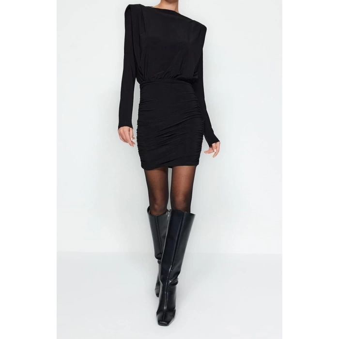 New Slim Day Night Thick Sandy Knitted Boat Neck Long Sleeve Bodycone Mini Length Dress
