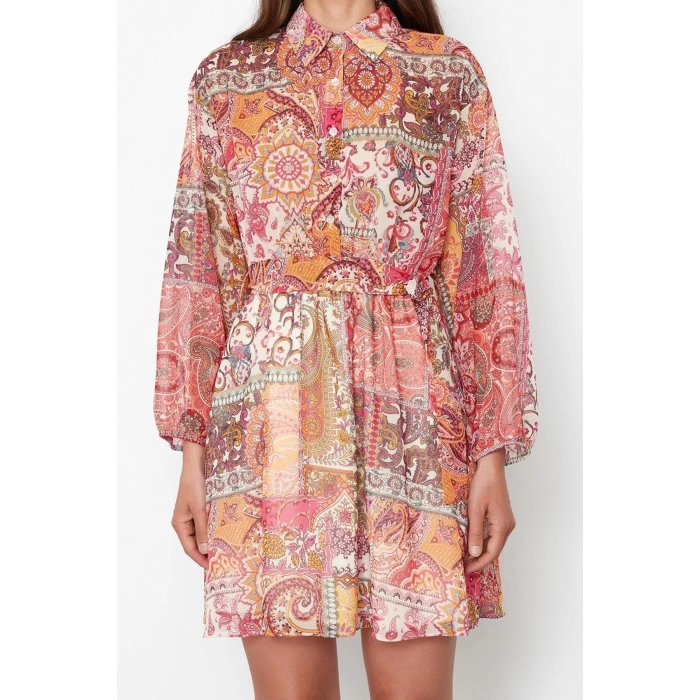 New Regular Casual Daily Chiffon Woven V Neck Long Sleeve Skater Mini Length Dress