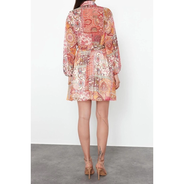 New Regular Casual Daily Chiffon Woven V Neck Long Sleeve Skater Mini Length Dress