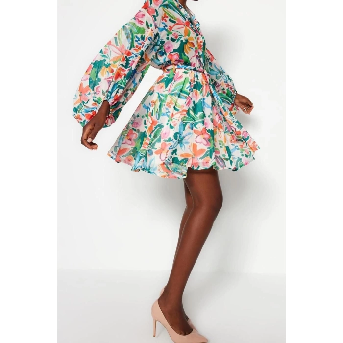 New Regular Casual Daily Chiffon Woven V Neck Long Sleeve Skater Mini Length Dress