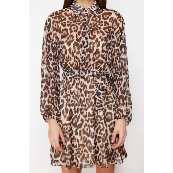 New Regular Casual Daily Chiffon Woven V Neck Long Sleeve Skater Mini Length Dress
