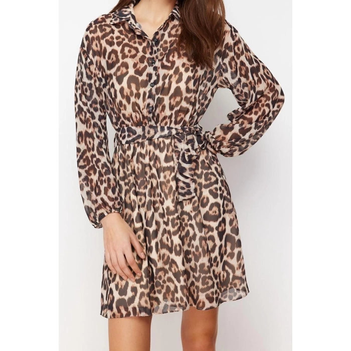 New Regular Casual Daily Chiffon Woven V Neck Long Sleeve Skater Mini Length Dress