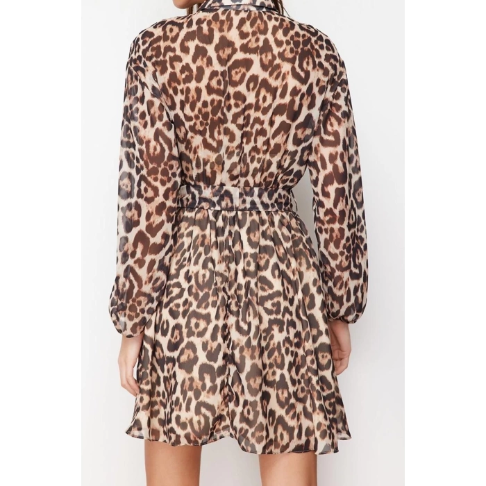 New Regular Casual Daily Chiffon Woven V Neck Long Sleeve Skater Mini Length Dress