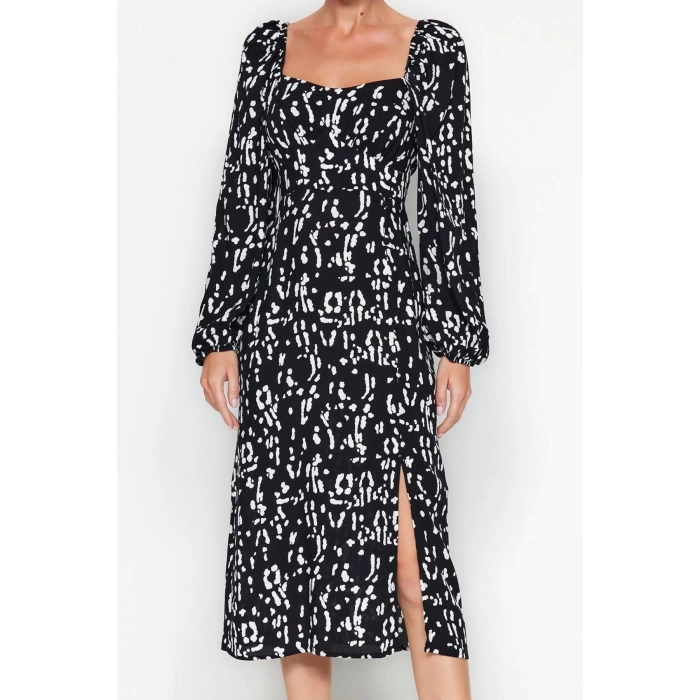 New Regular Casual Daily Shally Woven Sweetheart Neck Long Sleeve A-Line Midi Length Dress