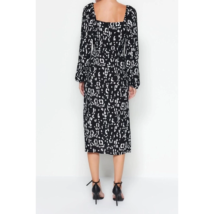 New Regular Casual Daily Shally Woven Sweetheart Neck Long Sleeve A-Line Midi Length Dress