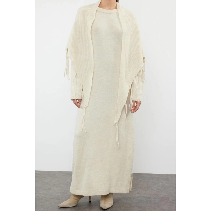New Regular Casual Daily Single Plate Knitwear Crew Neck Long Sleeve Basic Maxi Length Dress