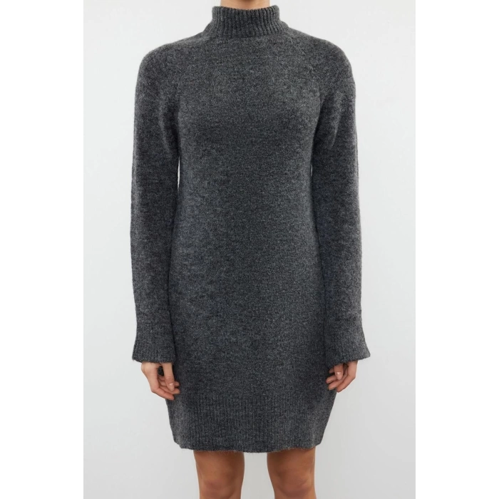 New Regular Casual Daily Single Plate Knitwear Stand Collar Long Sleeve Shift Mini Length Dress