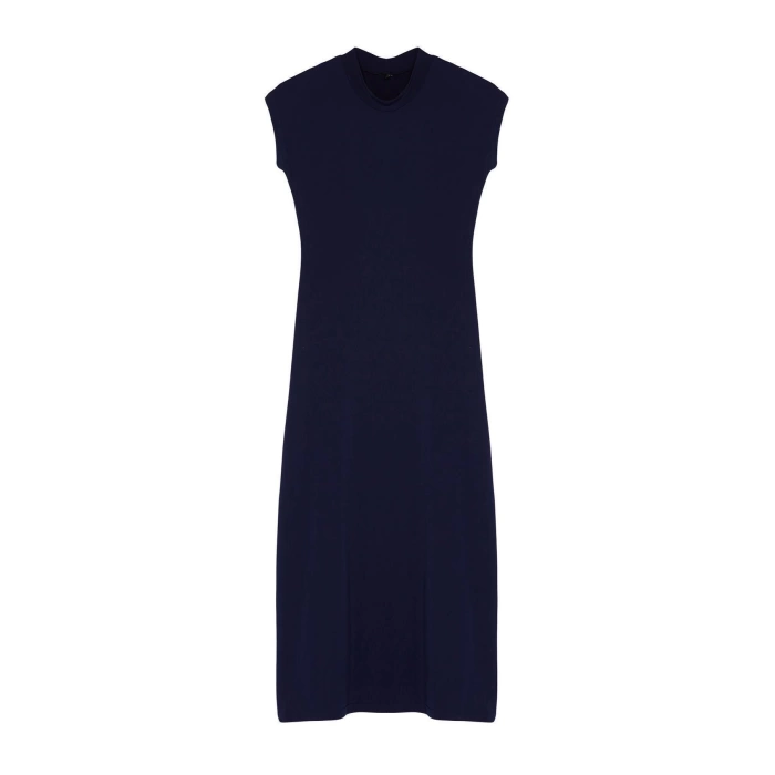New Slim Casual Daily Thick Sandy Knitted Stand Collar Short Sleeve Bodycone Maxi Length Dress