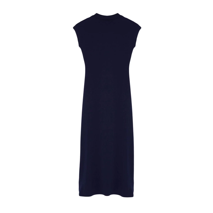 New Slim Casual Daily Thick Sandy Knitted Stand Collar Short Sleeve Bodycone Maxi Length Dress
