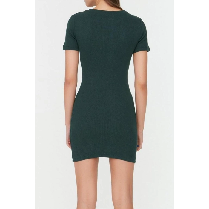 New Slim Casual Daily Regenerated Camisole Knitted Crew Neck Short Sleeve Bodycone Mini Length Dress
