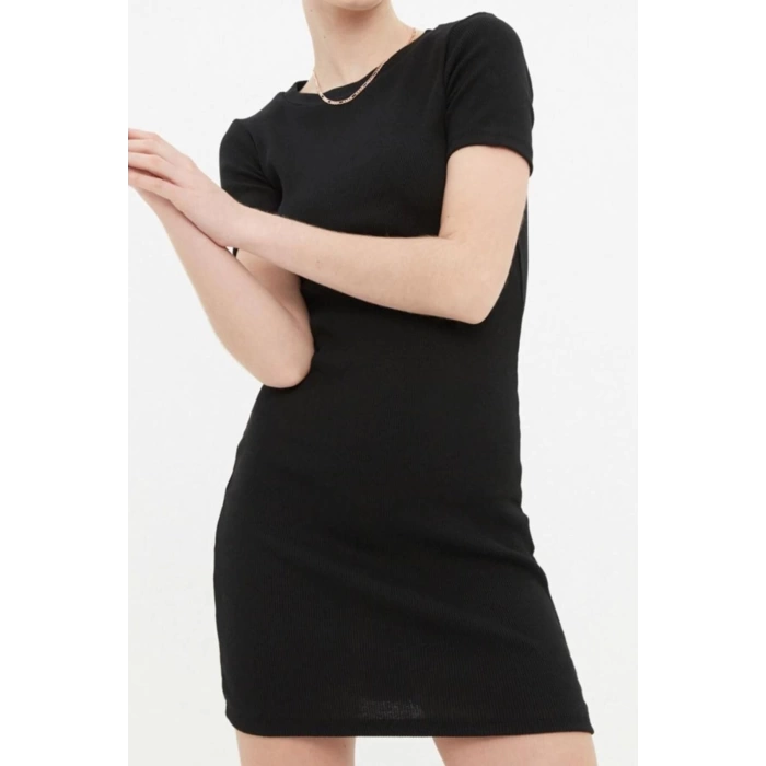 New Slim Casual Daily Regenerated Camisole Knitted Crew Neck Short Sleeve Bodycone Mini Length Dress