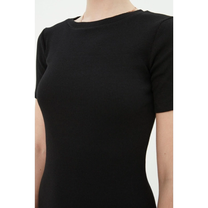 New Slim Casual Daily Regenerated Camisole Knitted Crew Neck Short Sleeve Bodycone Mini Length Dress