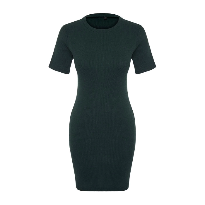 New Slim Casual Daily Regenerated Camisole Knitted Crew Neck Short Sleeve Bodycone Mini Length Dress