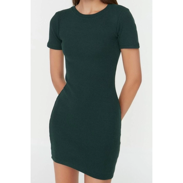 New Slim Casual Daily Regenerated Camisole Knitted Crew Neck Short Sleeve Bodycone Mini Length Dress