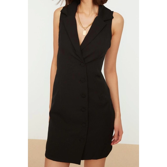 New Regular Business Finike Woven Jacket Collar Sleeveless Sleeve Jacket Dress Mini Length Dress
