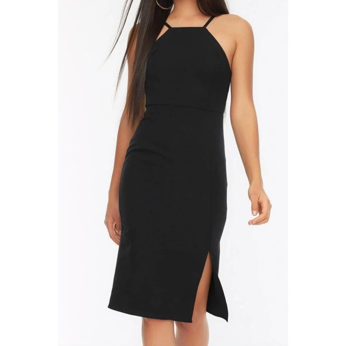 New Regular Day Night Finike Woven Halter Neck Strappy Sleeve Bodycone Midi Length Dress