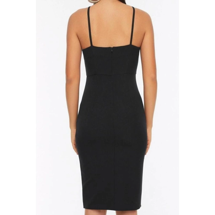 New Regular Day Night Finike Woven Halter Neck Strappy Sleeve Bodycone Midi Length Dress