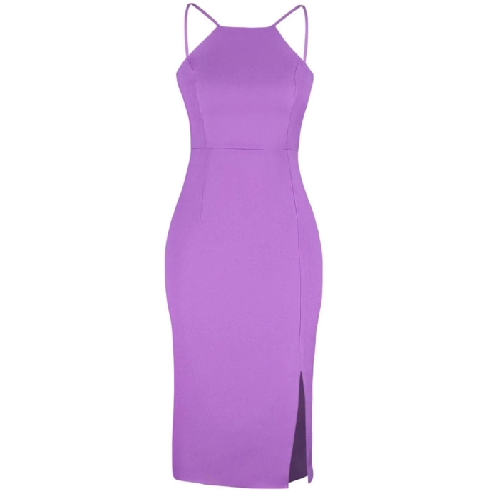 New Regular Day Night Finike Woven Halter Neck Strappy Sleeve Bodycone Midi Length Dress