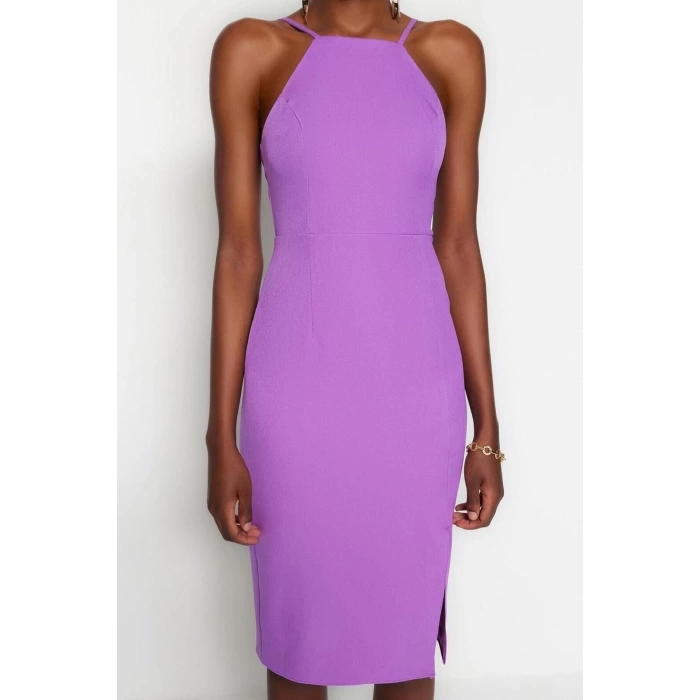 New Regular Day Night Finike Woven Halter Neck Strappy Sleeve Bodycone Midi Length Dress
