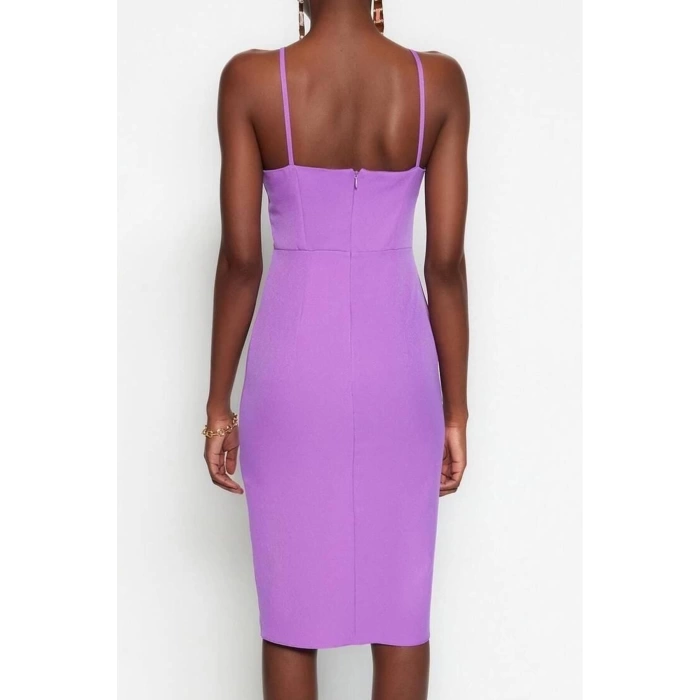 New Regular Day Night Finike Woven Halter Neck Strappy Sleeve Bodycone Midi Length Dress