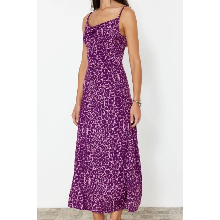 New Fit Day Night Shally Woven Cowl Neck Strap Sleeve Bodycone Midi Length Dress
