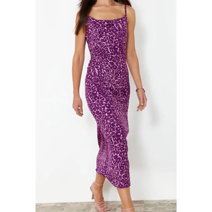 New Fit Day Night Shally Woven Cowl Neck Strap Sleeve Bodycone Midi Length Dress