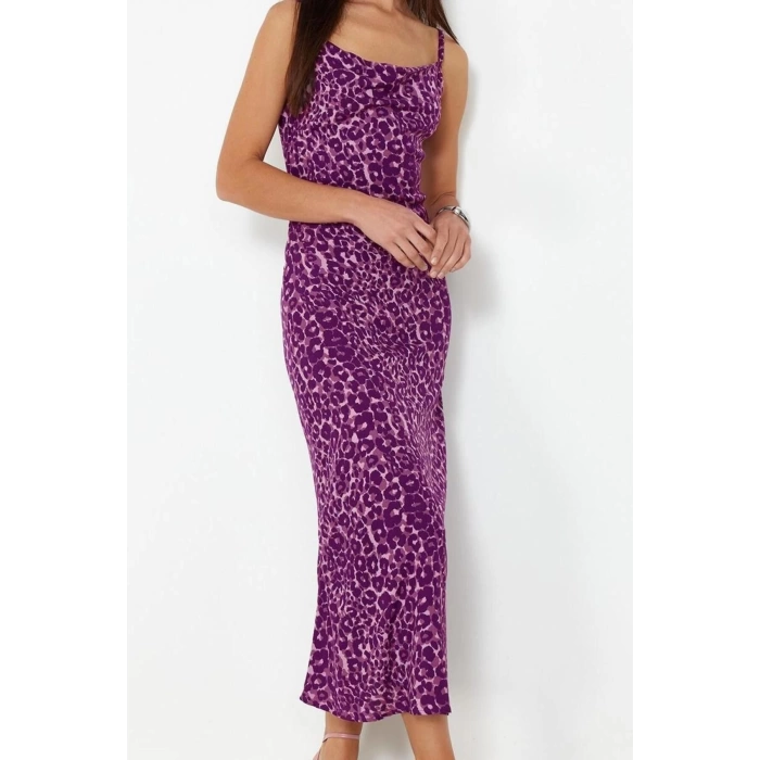 New Fit Day Night Shally Woven Cowl Neck Strap Sleeve Bodycone Midi Length Dress