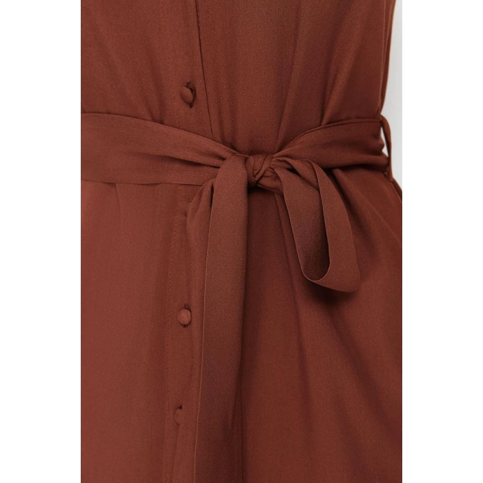 Yeni Regular Casual Günlük Shally Dokuma Halter Yaka Kolsuz Kol Gömlek Elbise Midi Boy Elbise