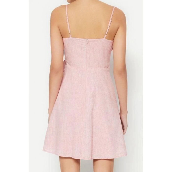 New Regular Casual Daily Linen Look Woven Double Breasted Strappy Sleeve A-Line Mini Length Dress