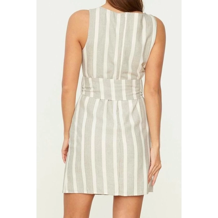 New Fit Casual Daily Linen Look Woven Crew Neck Sleeveless Sleeve Bodycone Mini Length Dress