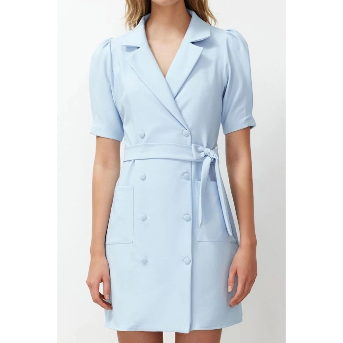 New Regular Casual Daily Finike Woven Jacket Collar Short Sleeve Jacket Dress Mini Length Dress
