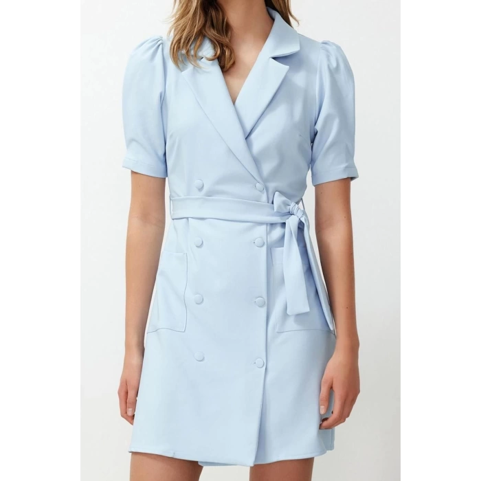 New Regular Casual Daily Finike Woven Jacket Collar Short Sleeve Jacket Dress Mini Length Dress